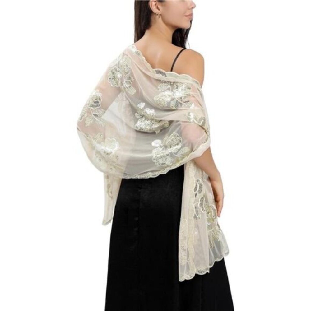 Women's Sparkling Sequin Deco Scarf Beige